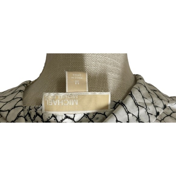 MICHAEL KORS Snake Print Button Down Silver Blue Blouse Tie Front Bundle Sz M - Picture 7 of 16